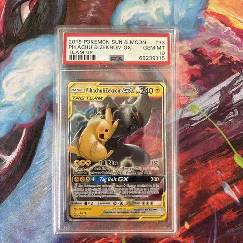 PSA 10 Pikachu & Zekrom GX 33/181 Sm-Team Up Holo Pokemon Card