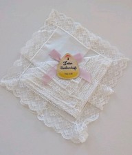 Vintage Fruit of the Loom Ladies 2 Handkerchiefs White Cotton Lace 7"X7"