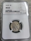 1919 P NGC MS62 Buffalo Nickel Cool Tone