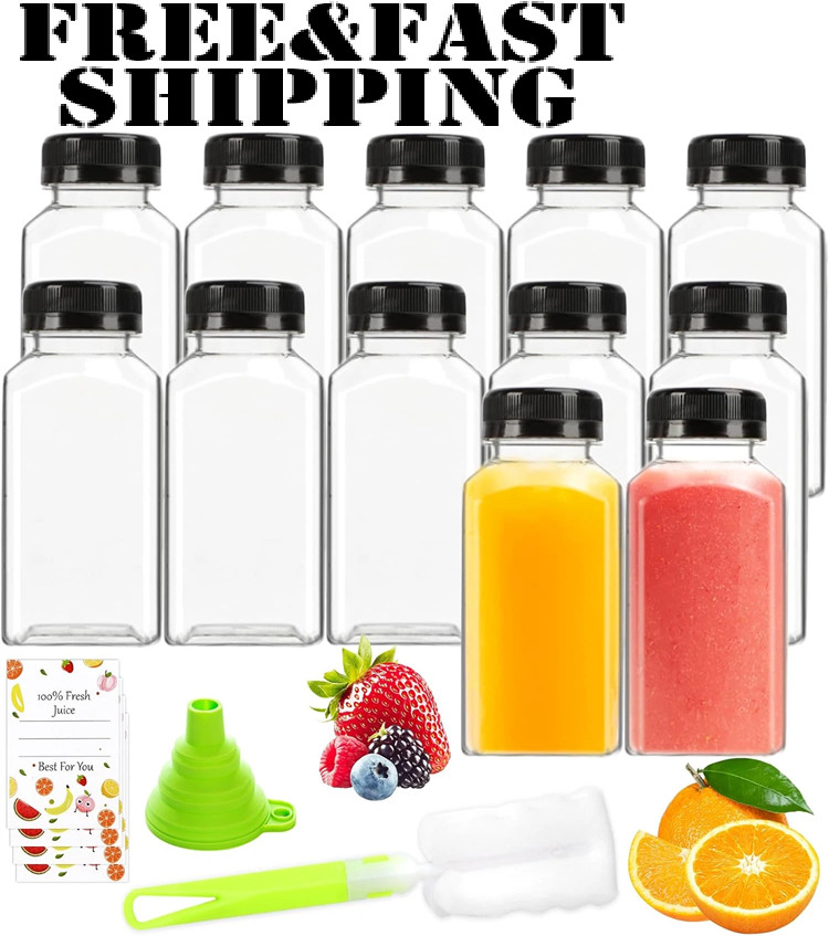 - 8oz Bottles With Lids, 12 Pcs Plastic Juice Containers Wit