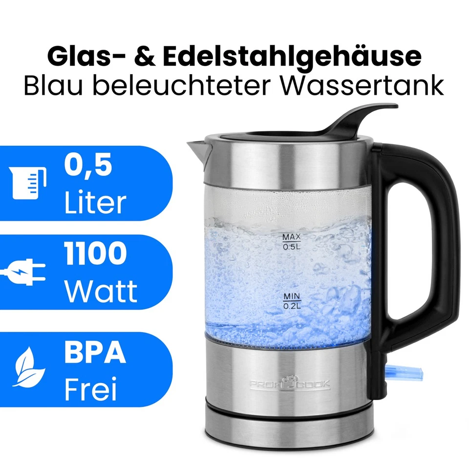 ProfiCook Wasserkocher PC-WKS 1228|Füllmenge 0,5 Liter|LED|Ein-Hand-Bedienung - Bild 2 von 4