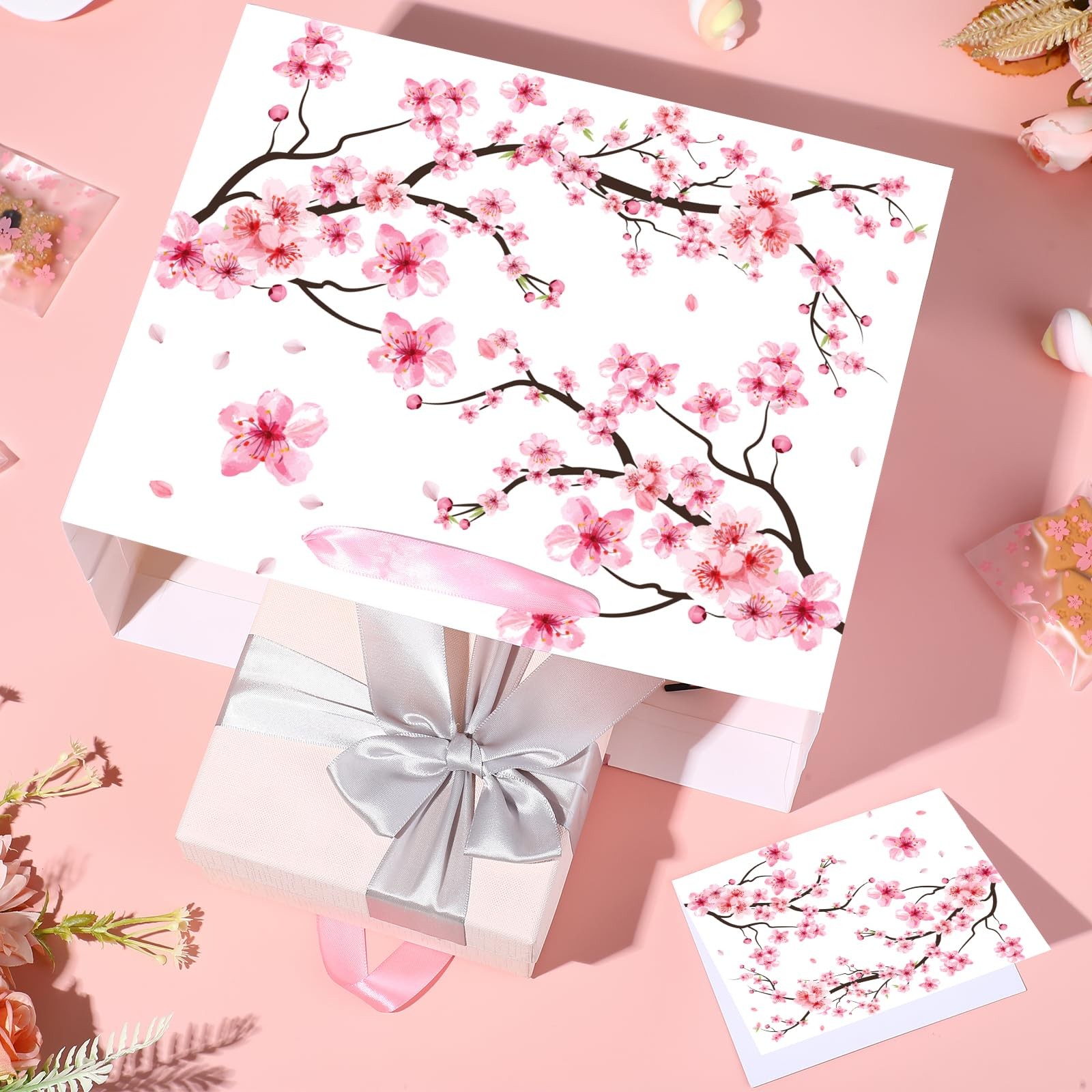 Large Cherry Blossom Gift Bag with Tissue Paper and Card Sakura Pink Gift Bag...