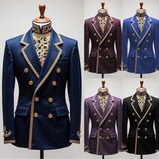 Men's Suits Double Breasted Gold Applique Formal Wedding Groom Tuxedo Coat Pant