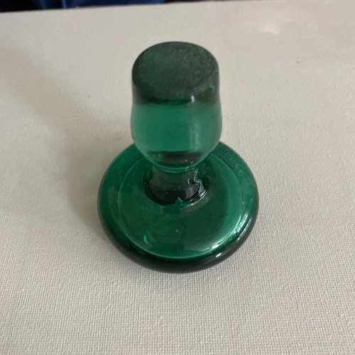 Blenko Dark Emerald Green Glass Empoli Stopper ONLY Flat Top 3” Tall