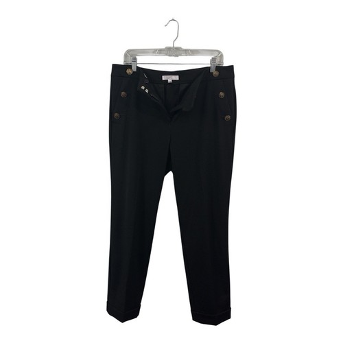 LOFT Women's 10 Devin Slim Ankle Dress Pants Black Buttons Cuffed Flat Front - Picture 3 of 7