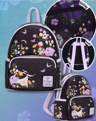 EXCLUSIVE Loungefly Disney NBC Jack Sally Zero Floral Velvet Mini Backpack NWT - Photo 1/4