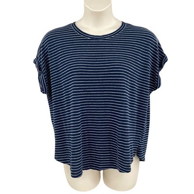Maurices 24/7 Womens Tee Shirt Size XL Navy White Stripe Pullover Drop Sleeve