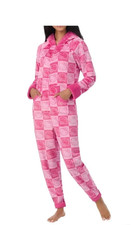 Hello Kitty Sanrio Union Suit Fleece Hoodie Pajamas Womens L 12-14 Pink New
