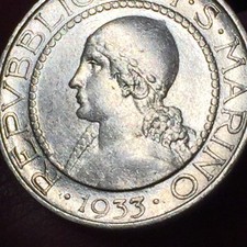 REPUBBLICA DI SAN MARINO - VECCHIA MONETAZIONE - 5 LIRE 1933  R ARGENTO