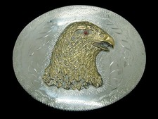 SL11136 VINTAGE 1970s BALD EAGLE ENGRAVED WESTERN COWBOY BELT BUCKLE