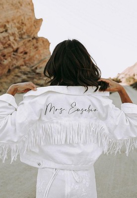 White Fringe Personalized Denim Jacket 