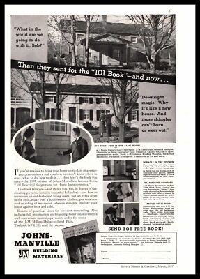 1937 Johns Manville Building Materials Free Home Improvement Book Offer Print Ad
