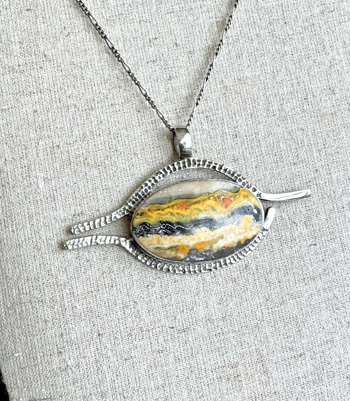 Bumblebee Jasper 925 Silver Statement Pendant Nec… - image 1