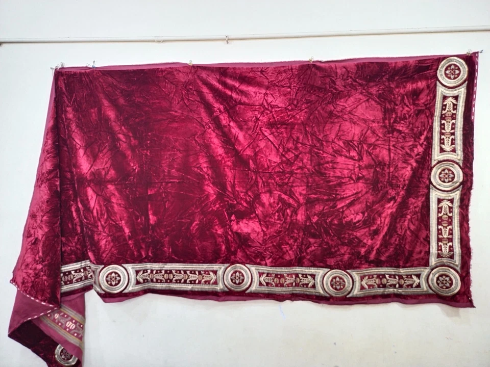 vintage velvet silver metallic thread embroidery panel needlework embroidered - Image 3 of 4