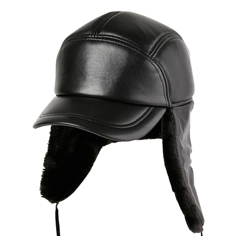 Sombrero trampero negro de piel para hombre