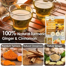 Turmeric, Ginger, Cinnamon Tea Bags, 100% Natural & No Additives & Caffeine Free