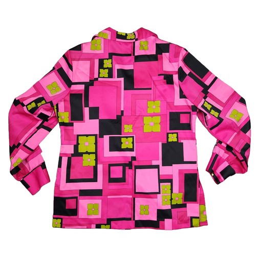 Pykettes Vintage 70s Shirt Womens M Hot Pink Geometric Disco Barbie Groovy Twee - Picture 2 of 9