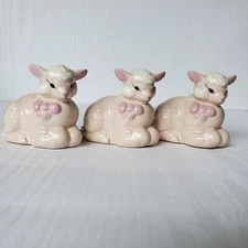 Vintage Lamb Sheep Sitting Figurine Mid Century Kay Finch Easter Ceramic Set 3
