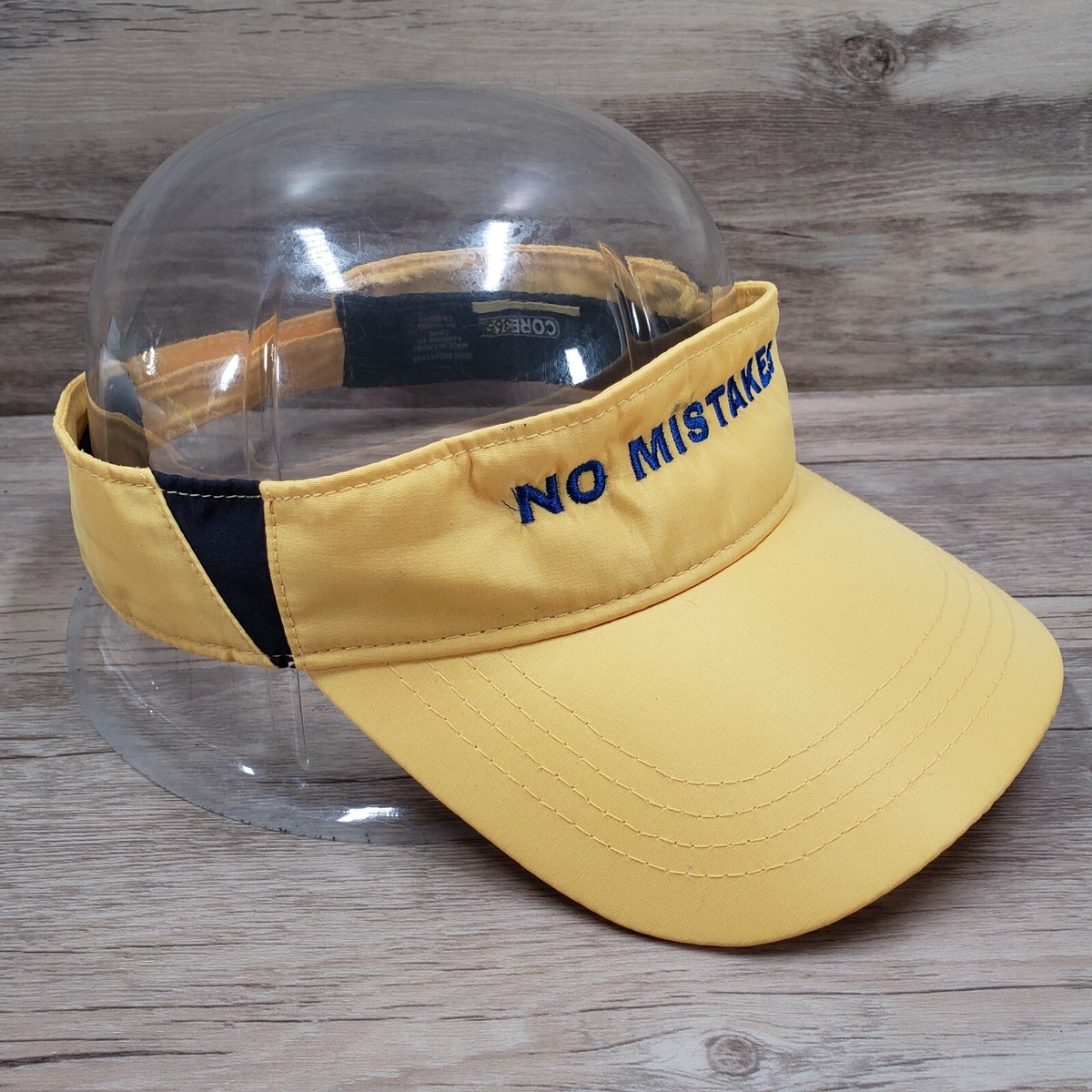 No Mistakes Visor Cap Hat Strap Back Yellow Blue Spell Out