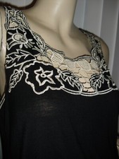 xx1,black,off white embroidery,neckline,hem,tunic,mini dress,cotton,szM,pockets