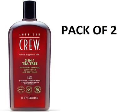 American Crew 3-In-1 Tea Tree Shamp, Cond and Body Wash 1 Liter 33.8 oz - 2 PACK