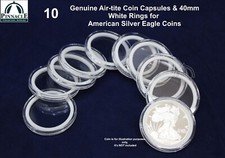 10 Airtite Coin Capsules with WHITE Rings for 1oz American Silver Eagle 40.6mm