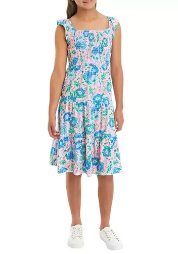 Lilly Pulitzer Mini Jilly Dress Girls Medium 6-7 Pink Floral Smocked Midi ERK87