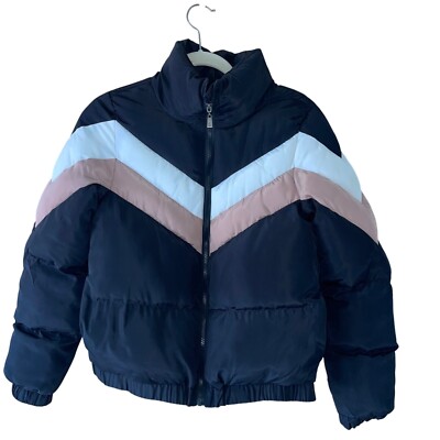 Sybilla Puffer Jacket Black Colorblock Womens Size Small Pockets Full Zip Coat