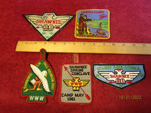 Lot of 5 Vintage Boy Scout BSA Patches Shawnee St Louis Lewis & Clark MO