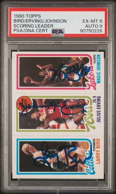Larry Bird, Magic Johnson, Erving 1980 Topps signed Rookie - PSA 6 mit PSA 9 AUTO