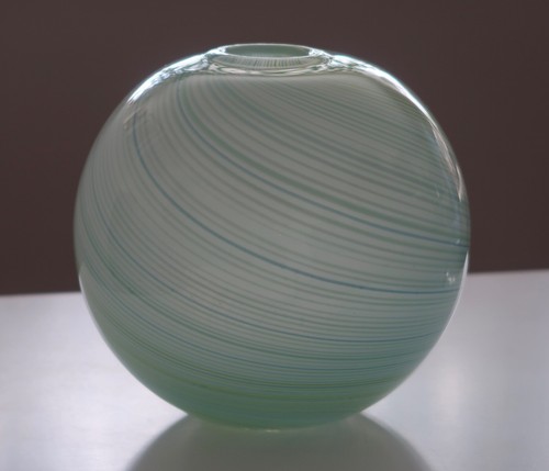 Large Dansk International Art Glass Lattimo Mezza Filigrana Round Vase 7.5" - Picture 3 of 7