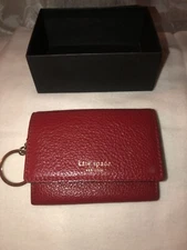 Kate Spade Red Pebble Leather Keychain Wallet NEW