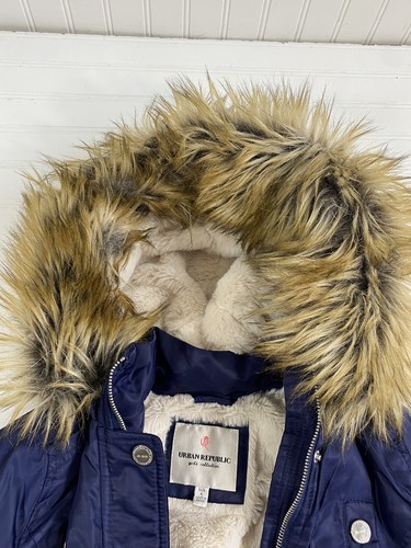 Urban Republic Coat Girls Toddler Size 4 Navy Blue Fur Hood - Picture 7 of 17