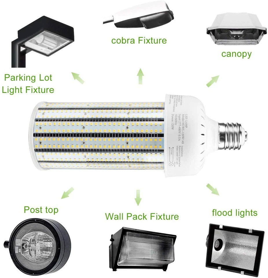 6000K LED Corn Light E39 120W Commercial Garage Warehouse Lamp Fixture Bulb 480V - Image 4 of 4