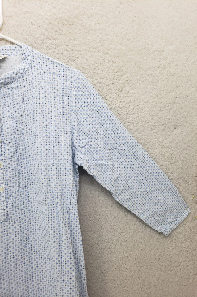 Bonsoir Women Sleep Dress Small Blue Cotton Printed Crew Neck Long Sleeve Midi - Image 3 of 4