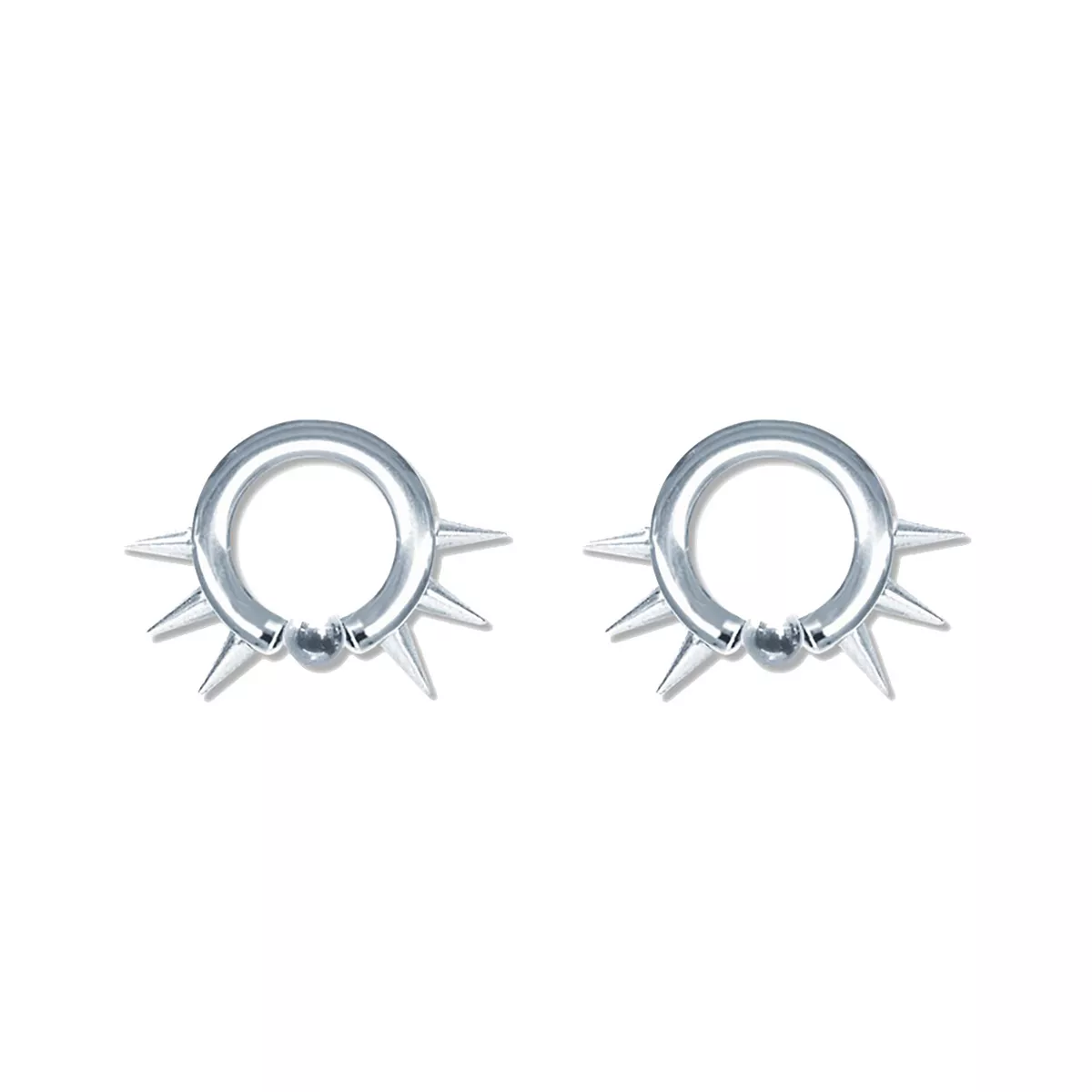 Pair of Steel Captive Bead Hoop Ring Earrings w Cones 10 6 Gauge