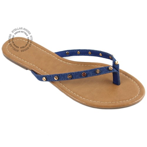 NEW Women's Summer Cute Gold Plated Stud Thong Sandal Slipper Flip Flops Fashion - Picture 6 of 9