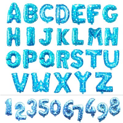 16 Inch Blue Letter & Number Foil Balloons - Single Alphabet Mylar Balloons For Wedding & Birthday Decor