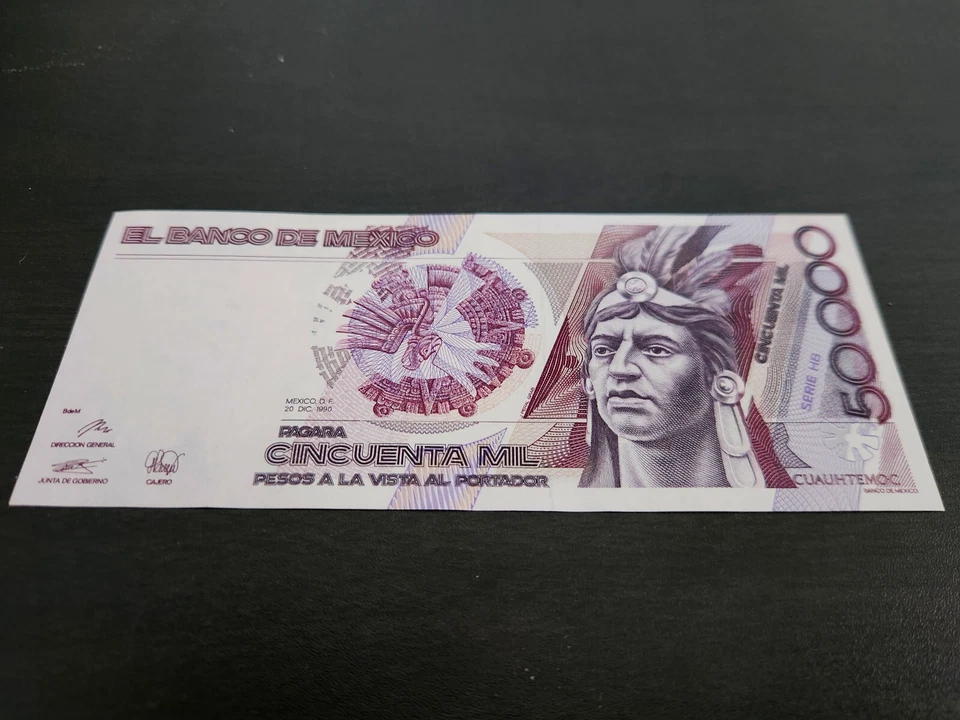 BILLETE MÉXICO 50.000 PESOS - CUAUHTÉMOC 1990 - UNC - P# 93b --- [127] Foto 2 de 3
