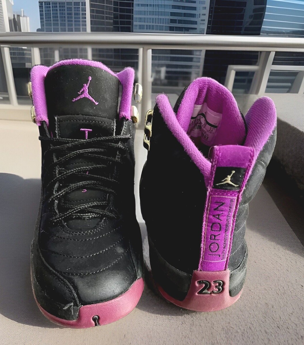 AIR JORDAN 12 XII RETRO GG BLACK-HYPER VIOLET/GOLD KIDS GRADE