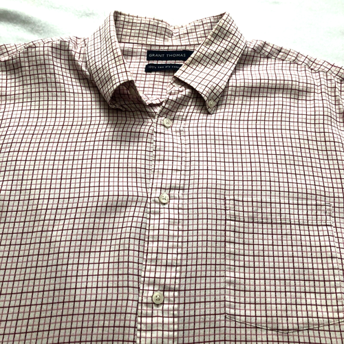 VTG Grant Thomas Mens Shirt Sz XL Pink Burgundy White Button-Up Long Sleeve EUC