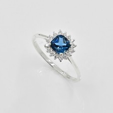 6 MM Cushion Natural London Blue Topaz 925 Sterling Silver Solitaire Bridal Ring