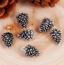 Pine Cone Charm 20mm - Antiqued Silver Autumn Pendants C5491 - 5, 10 or 20PCs