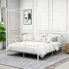 Queen Size Four-Poster Metal Canopy Bed Frame with Headboard and Footboard Sturd