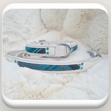 Teal Scottish Tartan Dog Show Collar & Lead Set