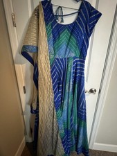 Blue and Green Mottif Women  s Dress Size Medium