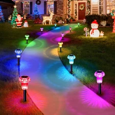 Solar Christmas Lights Outdoor Pathway Waterproof 8 Pack Color Changing LED Acry
