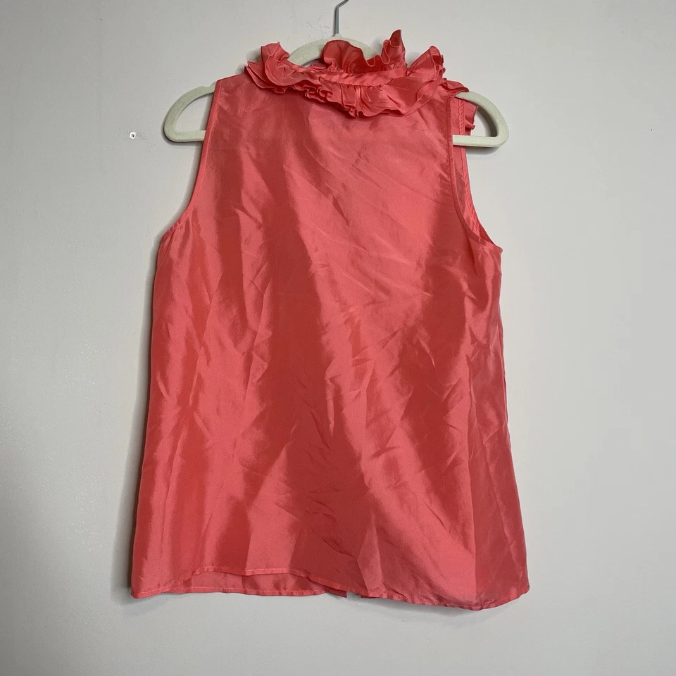 J Crew Size 4 Pink Silk Sleeveless Blouse Top Ruffle Collar Button Up Tank - Image 4 of 4
