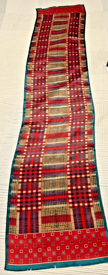 Bonita bufanda rectangular vintage de 11 x 51 pulgadas verde, roja y tostada - seda - VS-64 Foto 2 de 4