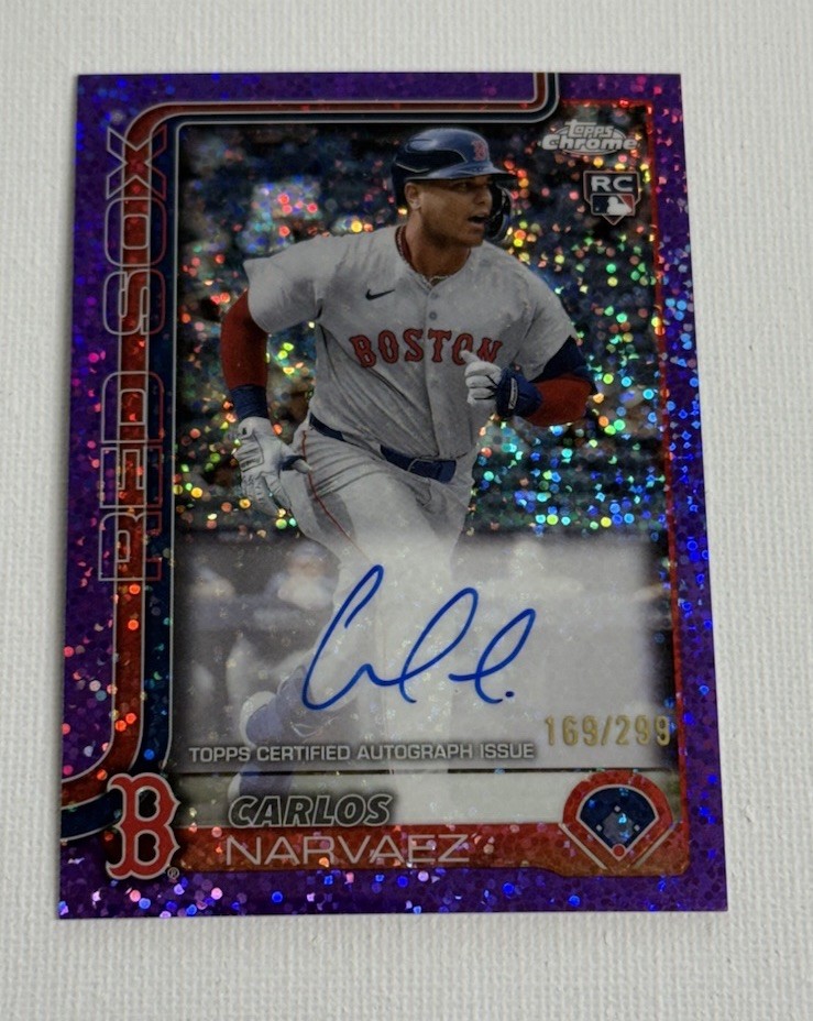 2025 Topps Chrome Carlos Narvaez RA-CAN Purple Speckle Rookie Auto /299 Red Sox